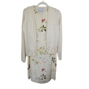 Maggy London 100% Silk Sleeveless Dress Embroidered Sweater Size 8 Ivory Floral
